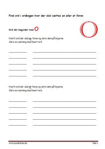 Find ord i ordbogen med en eller et. Elevopgave til navneord.