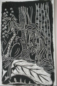 Grafisk tryk i billedkunst undervisningen. Linoleums plade.