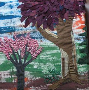 Collage med applikation og broderi.