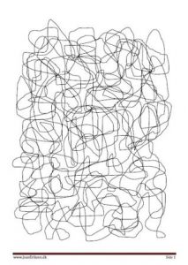 Farvelæg autotegning inspireret af Asger Jorns.