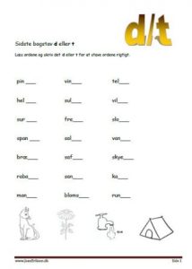 Elevopgave med ord som slutter på d eller t.