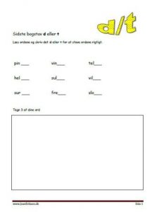 Elevopgave med ord som slutter på d eller t.