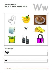 Opgave med bogstaver, sæt pil til ting der megynder med bogstavet W