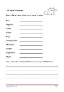 Elevopgaver med prik og del.