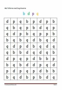 Elevopgaver med genkendelse af bogstaver. b,d,p,q.
