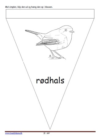 Vimpler til at hænge op i klassen. Tema fugle. Rødhals.