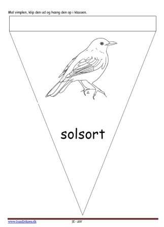 Vimpler til at hænge op i klassen. Tema fugle. Solsort