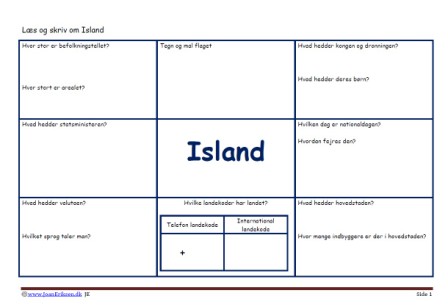 Læs og skriv om nordens lande. Undervisningsmaterialer.