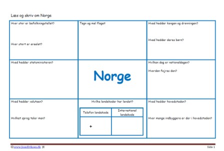 Læs og skriv om nordens lande. Undervisningsmaterialer.