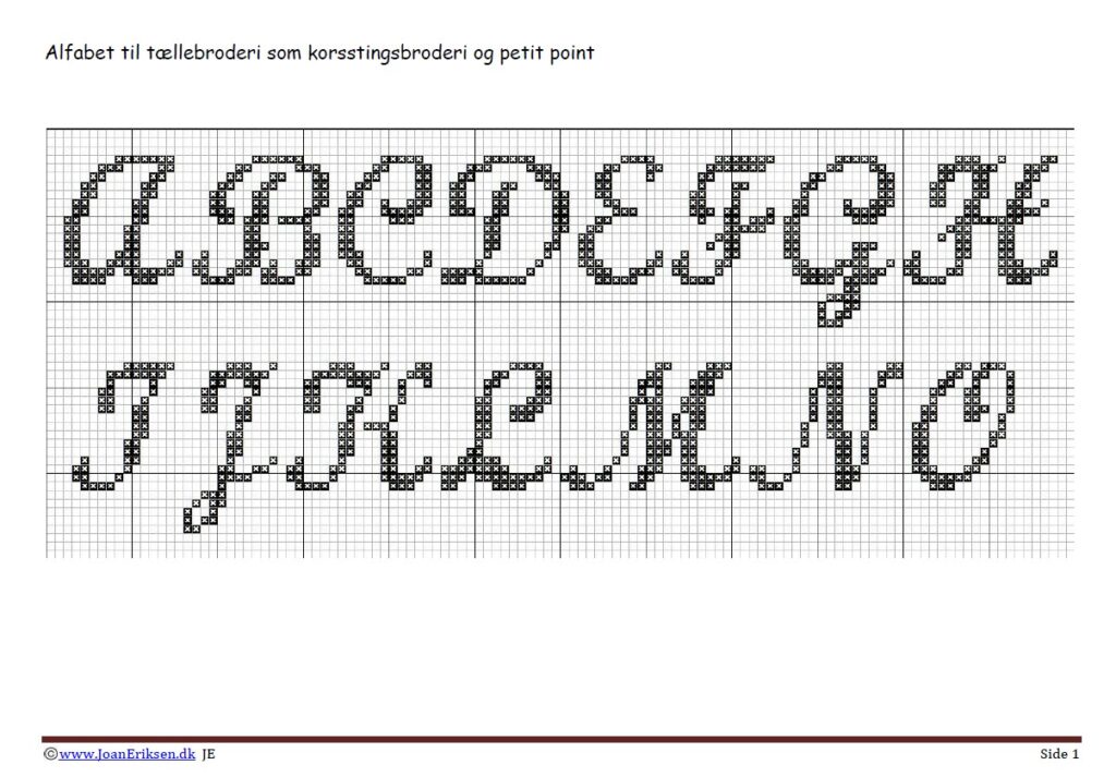 Alfabet til korsstingsbroderi.