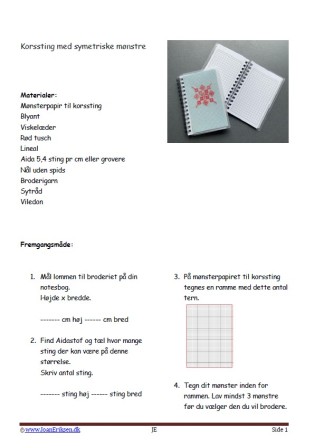 Notesbøger med korsstingsbroderi til undervisningen i Håndværk og design H&D.