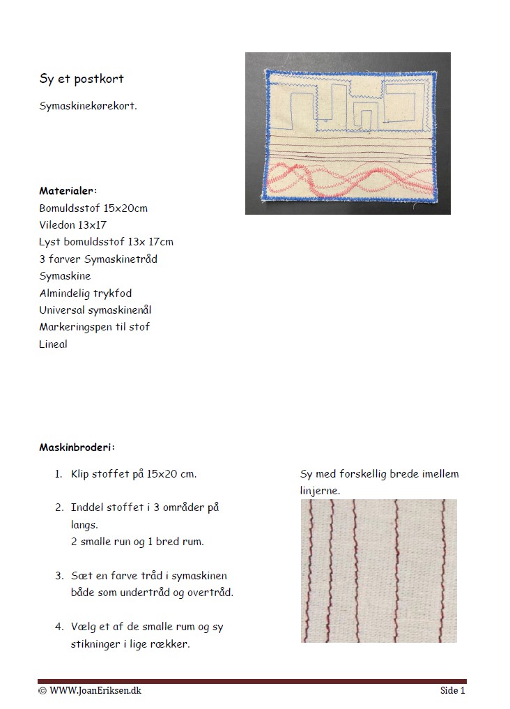 Elevopgaver til symaskinekørekort. Håndværk og design.