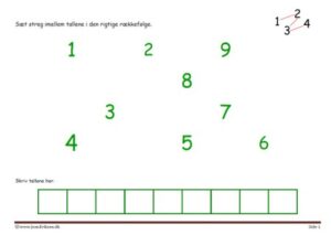 Sæt streg imellem tallene i den rigtige rækkefølge. Elevopgave til talrækken.