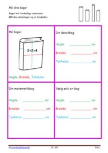 Elevopgaver med forskellige måder at måle bøger.