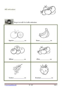 Elevopgaver med forskellige måder at måle frugt.