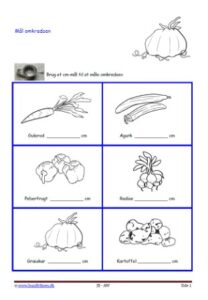 Elevopgaver med forskellige måder at måle grøntsager.