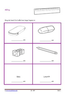 Elevopgaver med forskellige måder at måle skoleting.