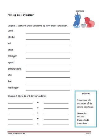 Elevopgave med rimord og prik og del.