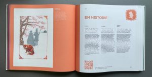 Bog med H C Andersens eventyr broderet af 124 brodøser.