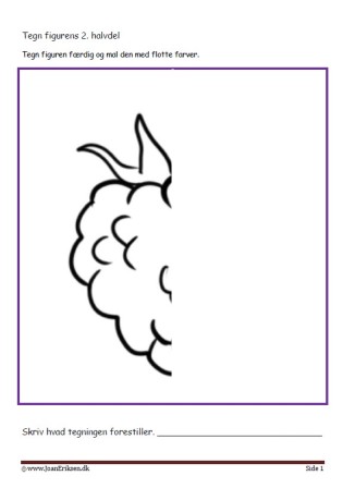 Undervisningsopgaver med spejling. Tegn den anden halvdel. Brombær