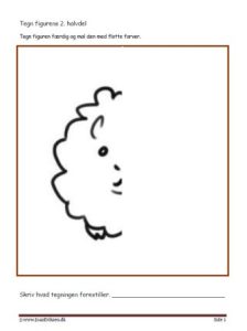 Undervisningsopgaver med spejling. Tegn den anden halvdel. Får