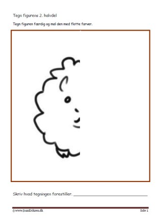 Undervisningsopgaver med spejling. Tegn den anden halvdel. Får