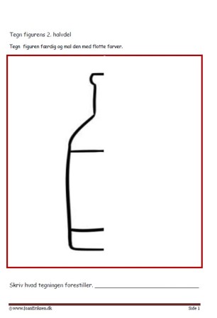 Undervisningsopgaver med spejling. Tegn den anden halvdel. Flaske