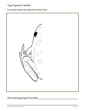 Undervisningsopgaver med spejling. Tegn den anden halvdel. Frø