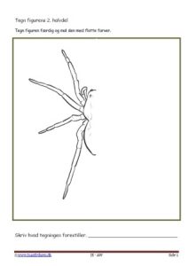 Undervisningsopgaver med spejling. Tegn den anden halvdel. Edderkop