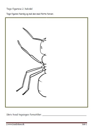 Undervisningsopgaver med spejling. Tegn den anden halvdel. Myre