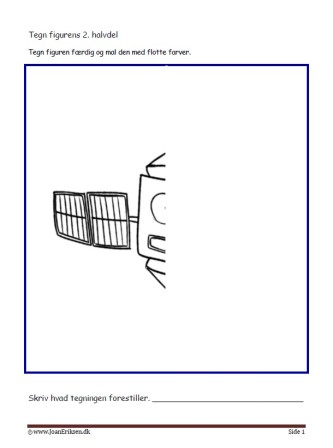 Undervisningsopgaver med spejling. Tegn den anden halvdel. Satellit