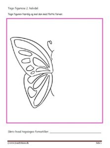 Undervisningsopgaver med spejling. Tegn den anden halvdel. Sommerfugl