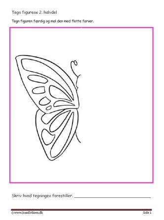 Undervisningsopgaver med spejling. Tegn den anden halvdel. Sommerfugl