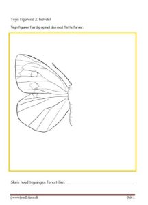 Undervisningsopgaver med spejling. Tegn den anden halvdel. Sommerfugl