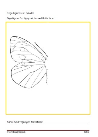 Undervisningsopgaver med spejling. Tegn den anden halvdel. Sommerfugl