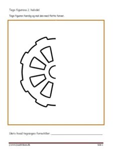 Undervisningsopgaver med spejling. Tegn den anden halvdel. Tandhjul