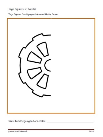 Undervisningsopgaver med spejling. Tegn den anden halvdel. Tandhjul