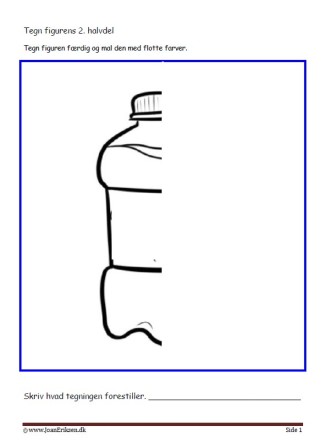 Undervisningsopgaver med spejling. Tegn den anden halvdel. Flaske