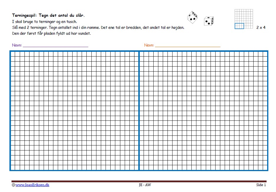 Terningespil i undervisningen. Tegn det antal felter du slår.