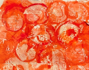 Monoprint på tekstil nu klar til broderi.